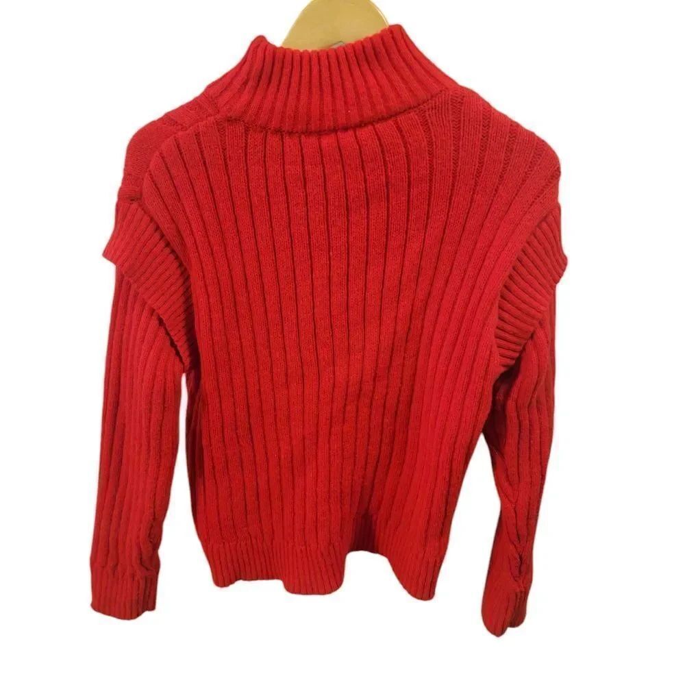 Red High Neck Ribbed Sweater - Picture 2 of 3